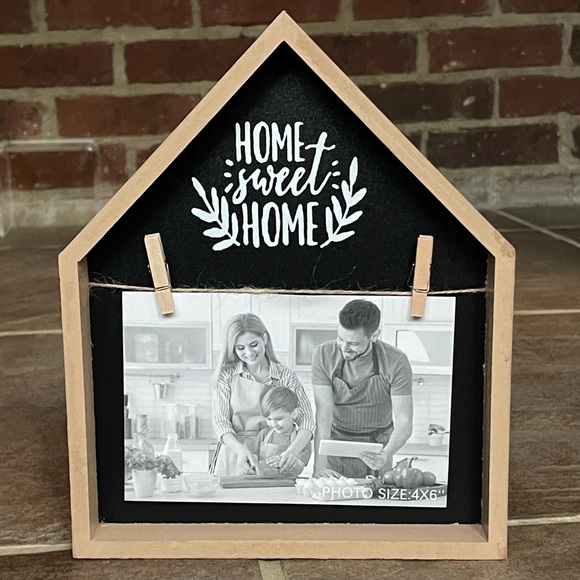Other - NEW “Home Sweet Home” Farmhouse Tabletop Photo Clip Decor Tan Black & White NWT